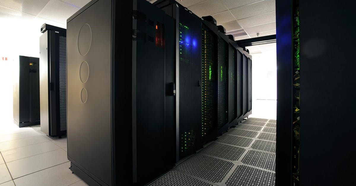 A close-up row of processors in the NASA Discover supercomputer